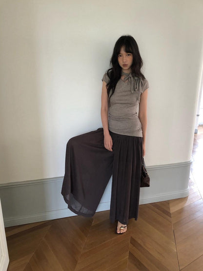 Dorydory Taupe V-neck Tie Knit Slim Women&