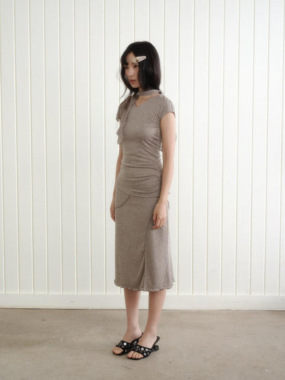 Dorydory Taupe V-neck Tie Knit Slim Women&