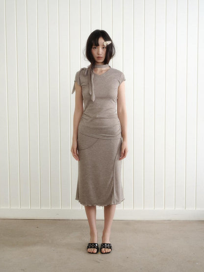 Dorydory Taupe V-neck Tie Knit Slim Women&