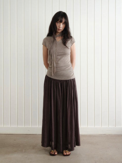 Dorydory Taupe V-neck Tie Knit Slim Women&