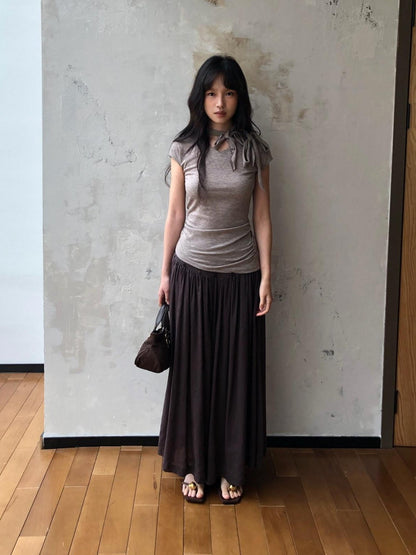 Dorydory Taupe V-neck Tie Knit Slim Women&