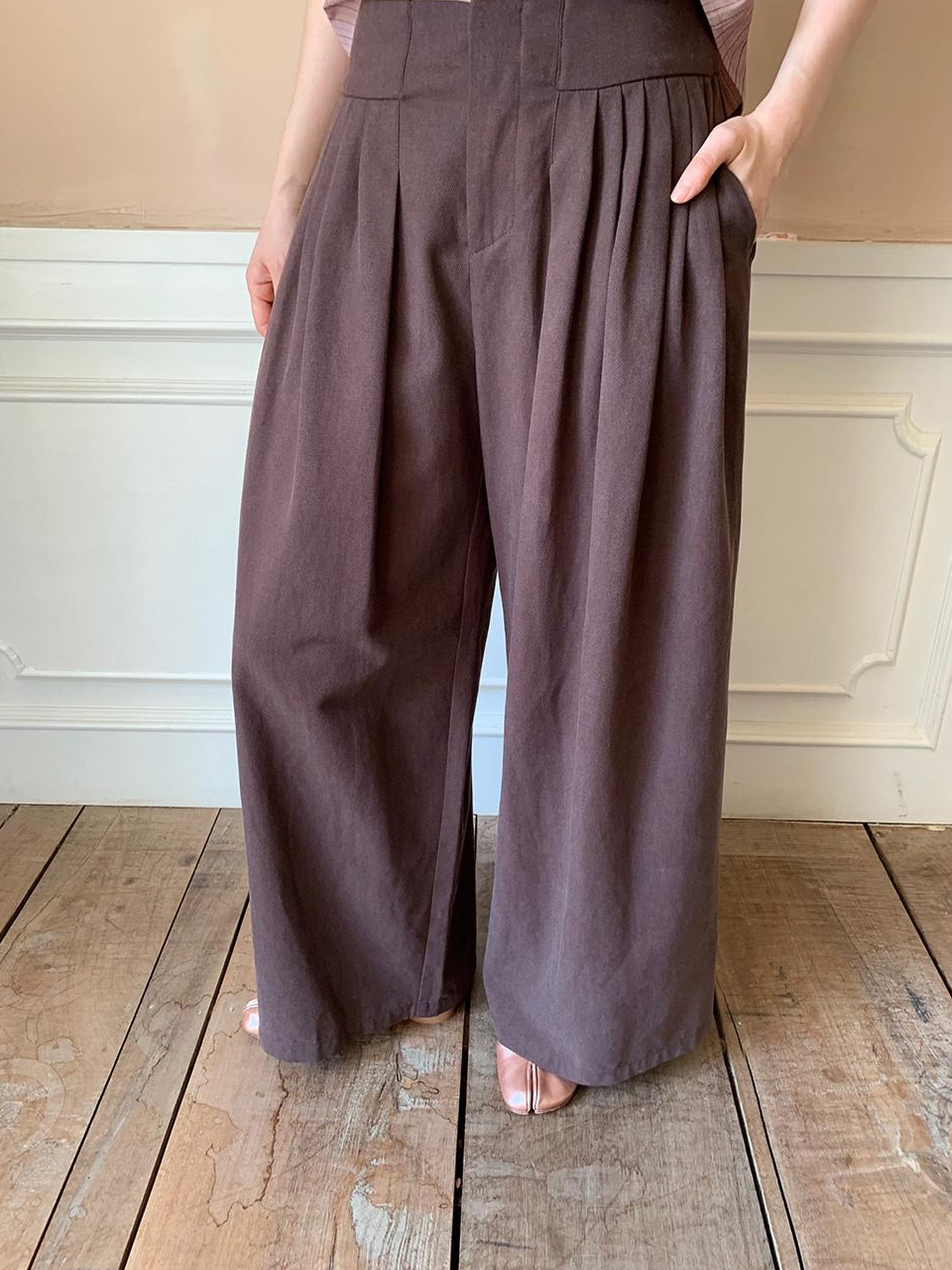 Dorydory Tencel Cotton Wide Leg Trousers With Tuck Pleats