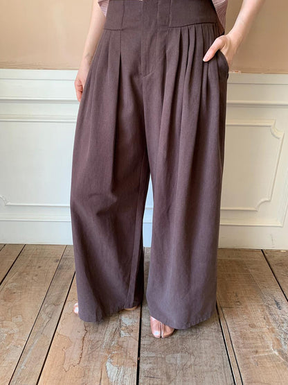 Dorydory Tencel Cotton Wide Leg Trousers With Tuck Pleats