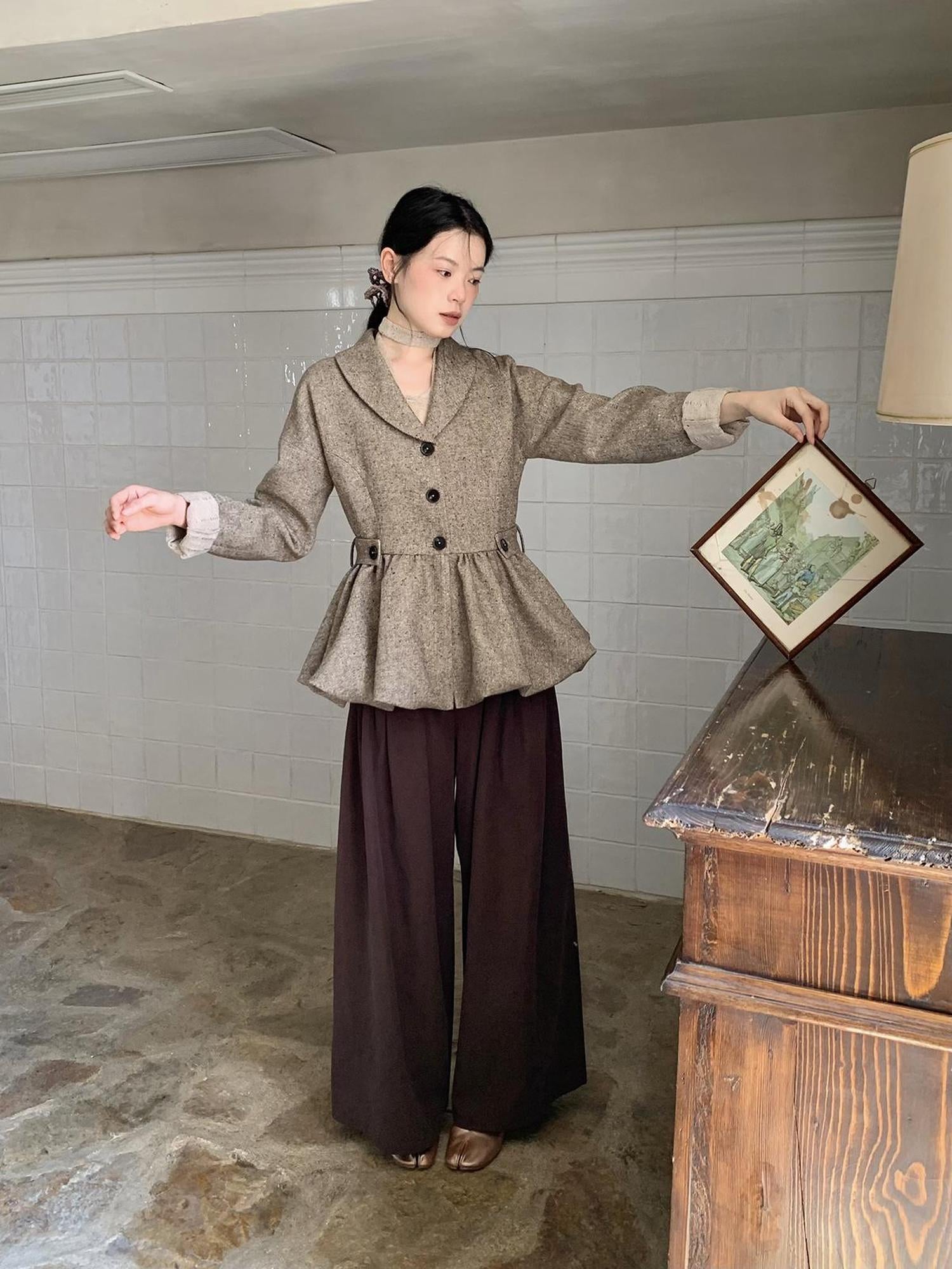 Dorydory Tencel Cotton Wide Leg Trousers With Tuck Pleats