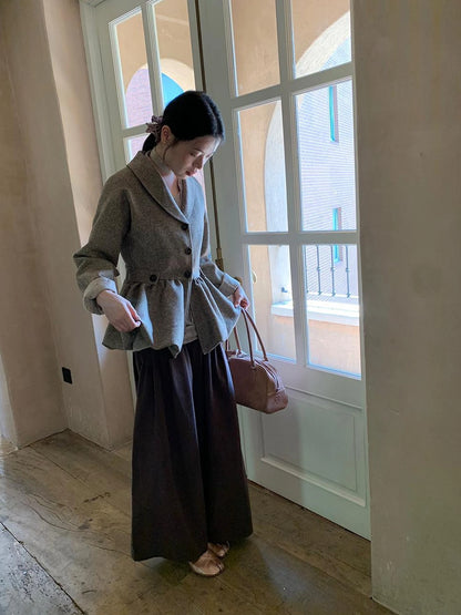 Tencel Cotton Wide Leg Trousers With Tuck Pleats