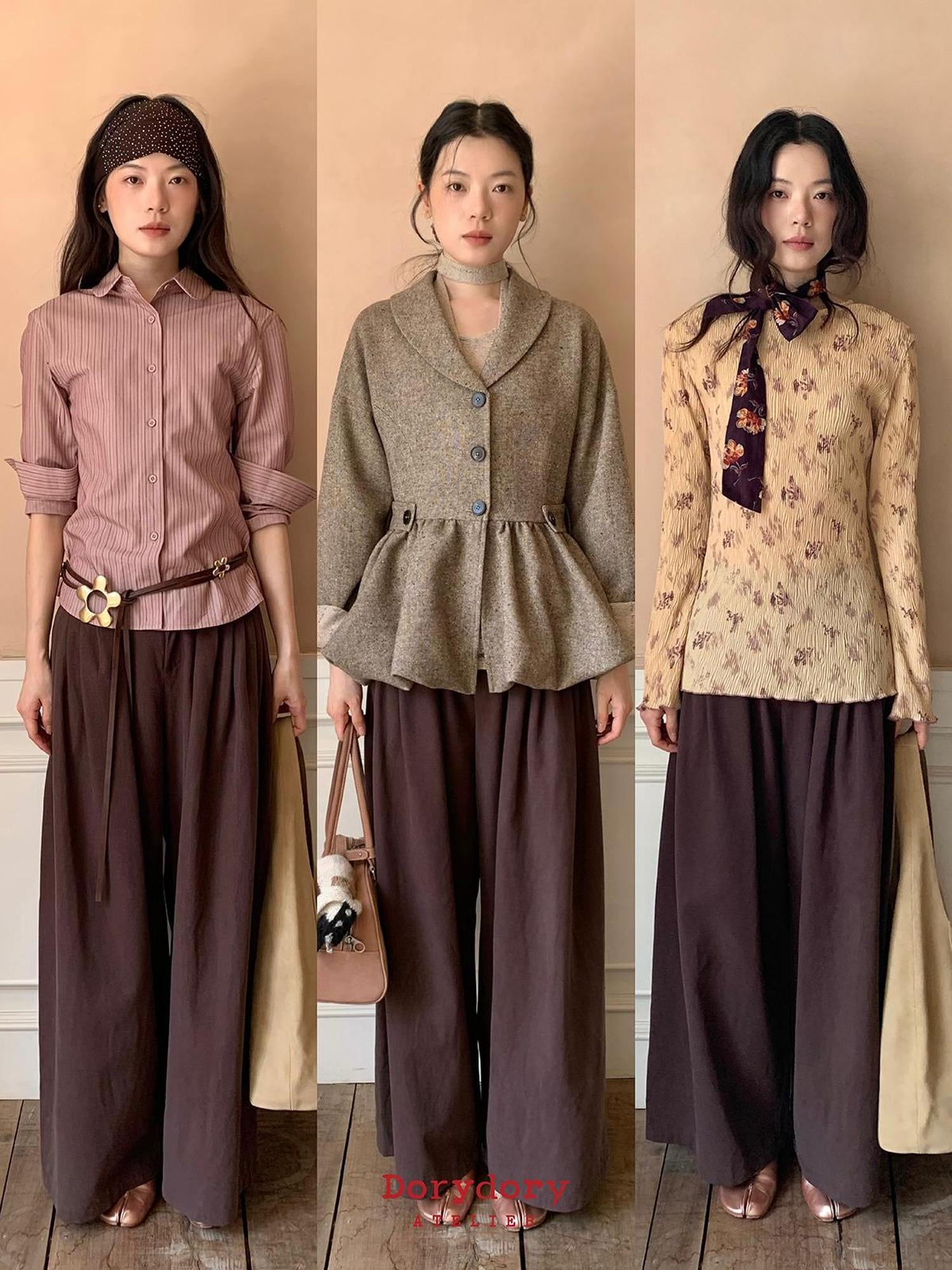Dorydory Tencel Cotton Wide Leg Trousers With Tuck Pleats