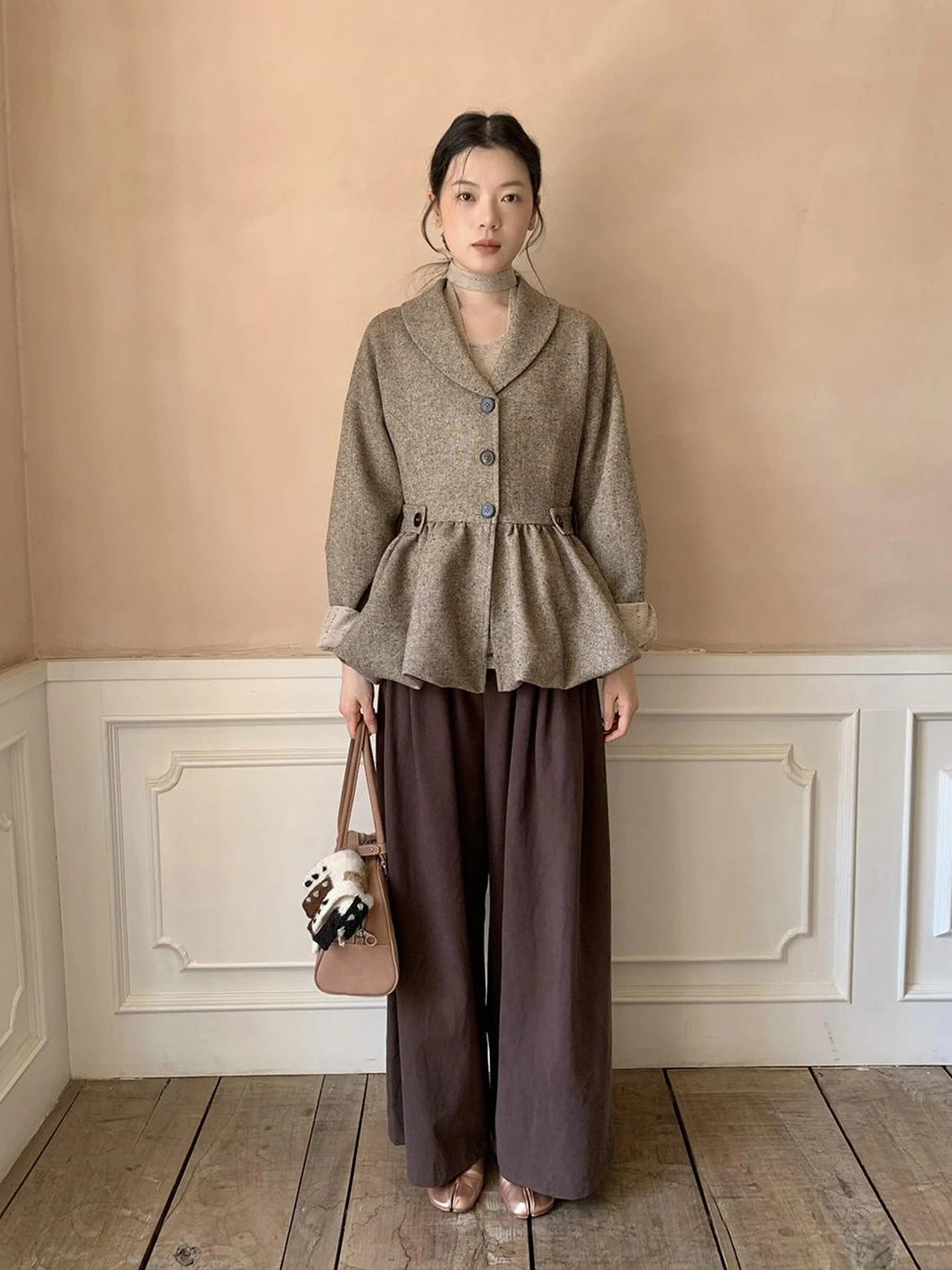 Tencel Cotton Wide Leg Trousers With Tuck Pleats