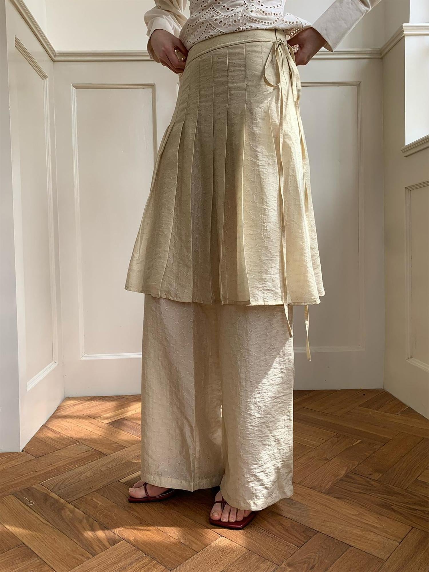 Dorydory Tencel Linen Blend Wide Leg Palazzo Pants With Pleated Hem