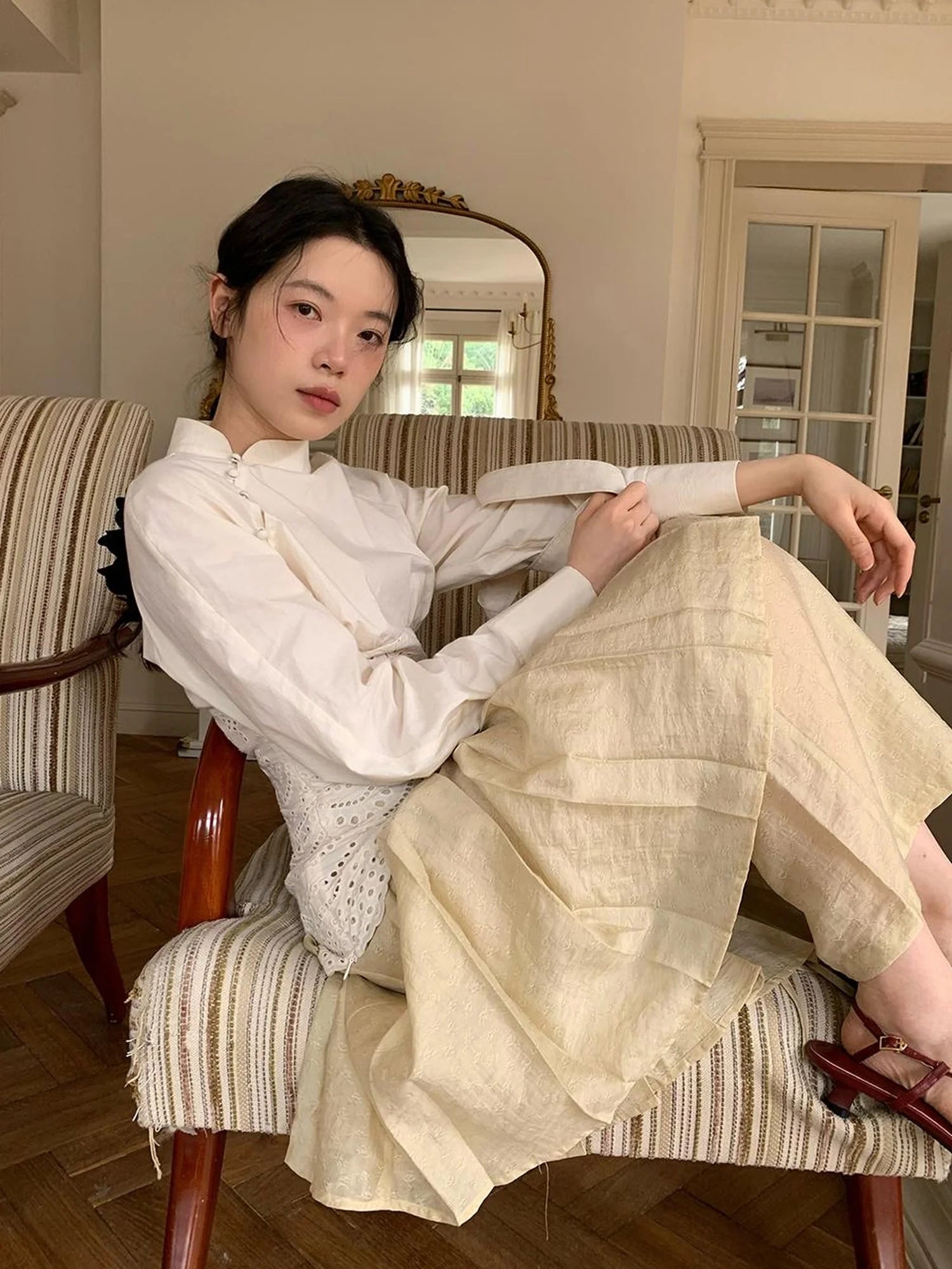 Tencel Linen Blend Wide Leg Palazzo Pants With Pleated Hem