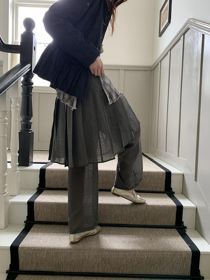 Dorydory Tencel Linen Blend Wide Leg Palazzo Pants With Pleated Hem