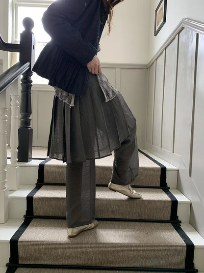 Tencel Linen Blend Wide Leg Palazzo Pants With Pleated Hem