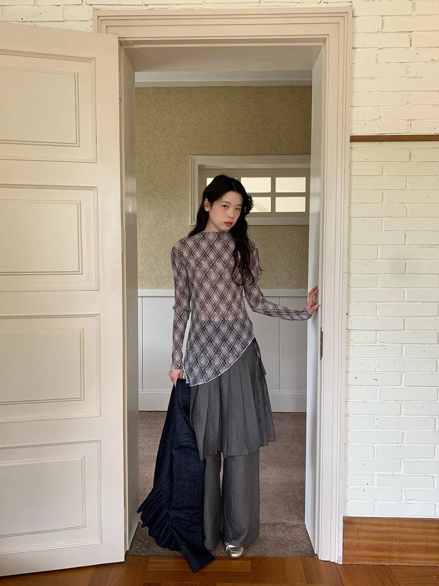 Tencel Linen Blend Wide Leg Palazzo Pants With Pleated Hem