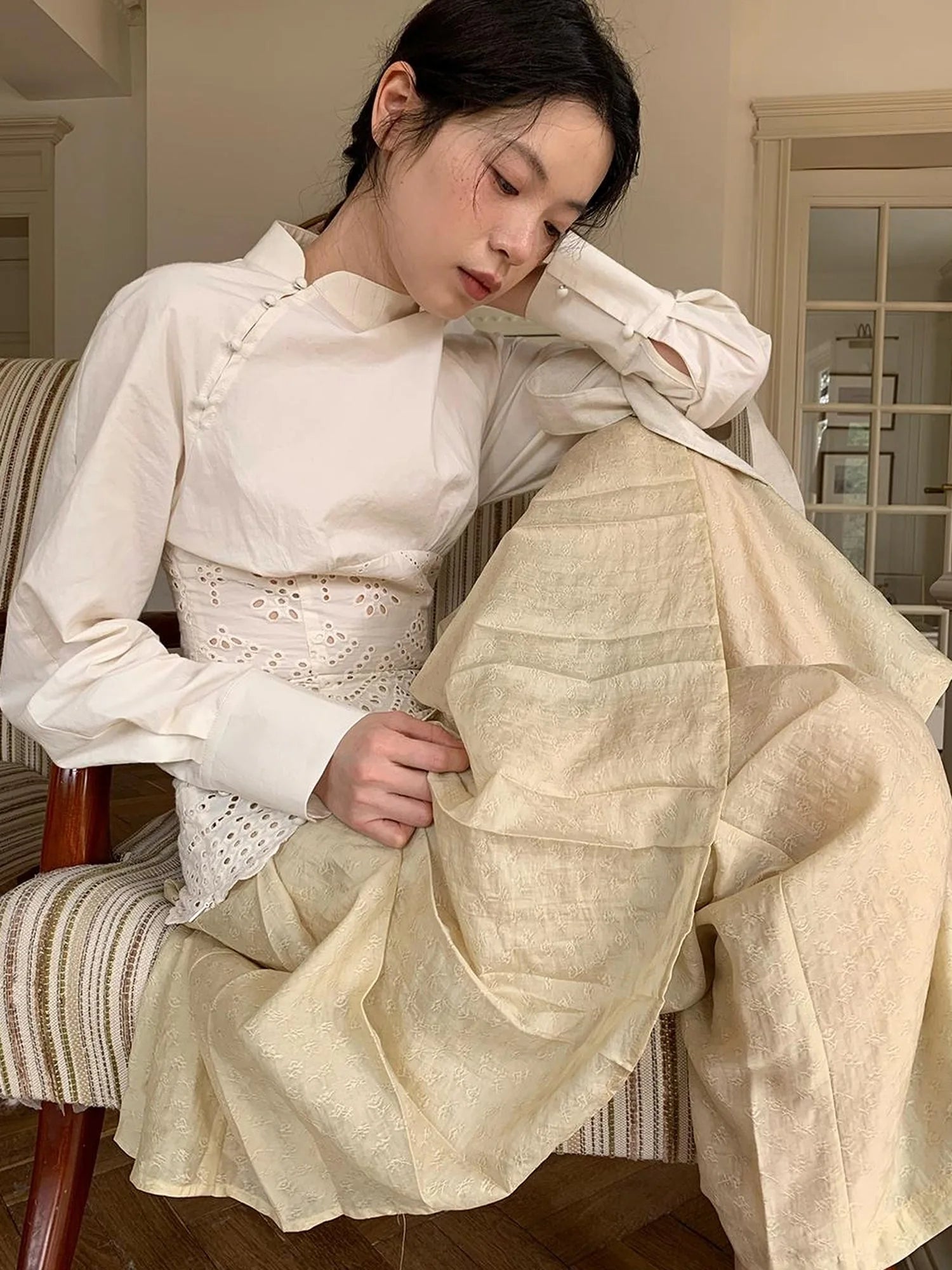 Tencel Linen Blend Wide Leg Palazzo Pants With Pleated Hem