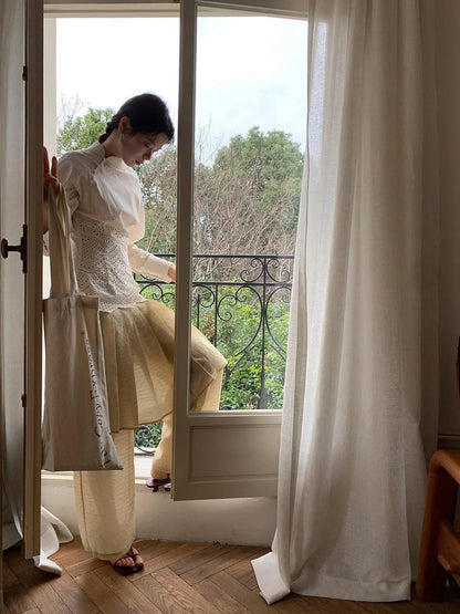 Tencel Linen Blend Wide Leg Palazzo Pants With Pleated Hem