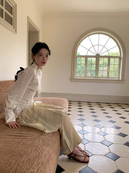 Tencel Linen Blend Wide Leg Palazzo Pants With Pleated Hem