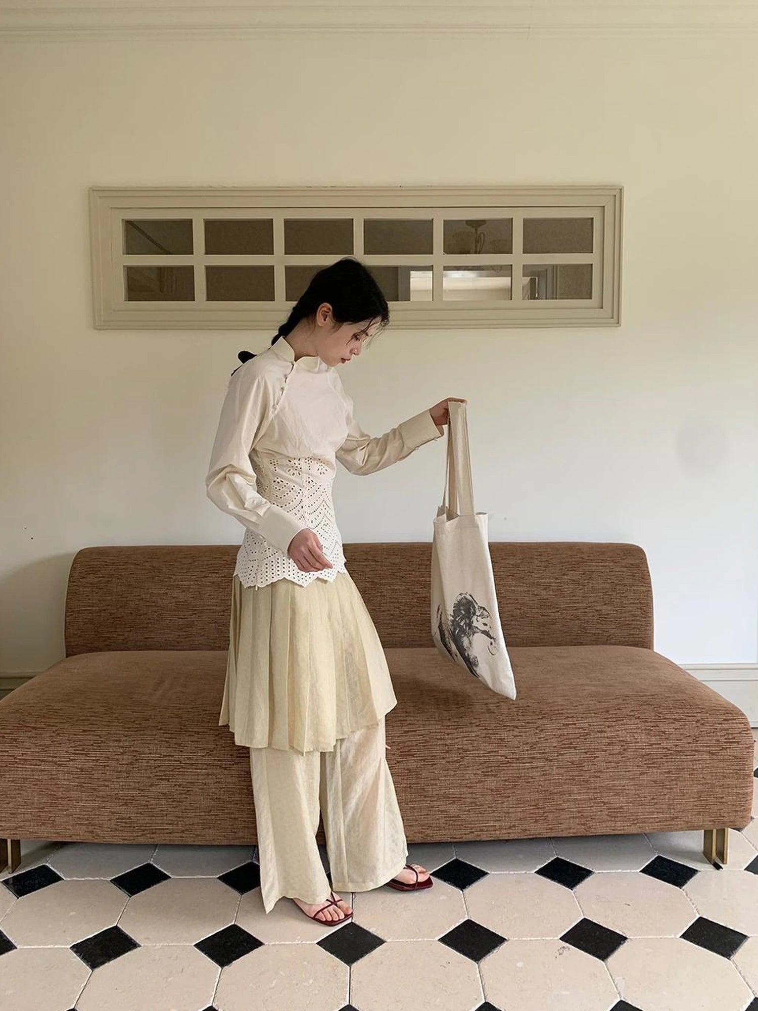 Tencel Linen Blend Wide Leg Palazzo Pants With Pleated Hem