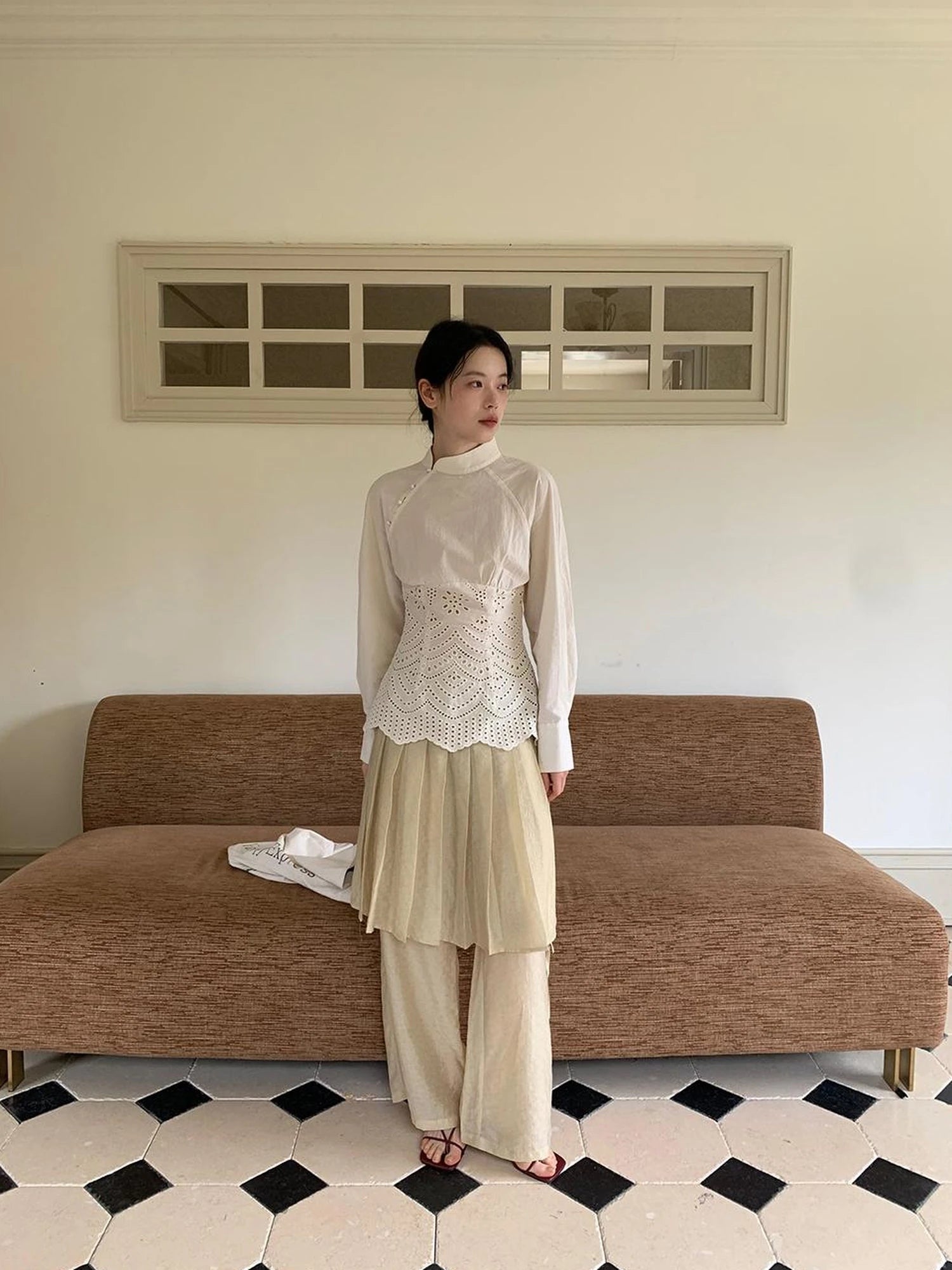 Tencel Linen Blend Wide Leg Palazzo Pants With Pleated Hem