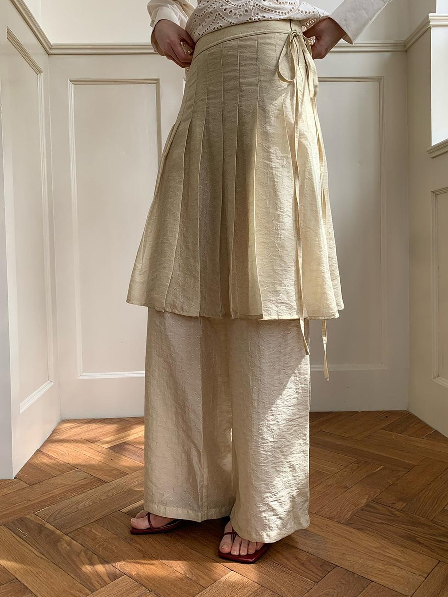 Dorydory Tencel Linen Blend Wide Leg Palazzo Pants With Pleated Hem