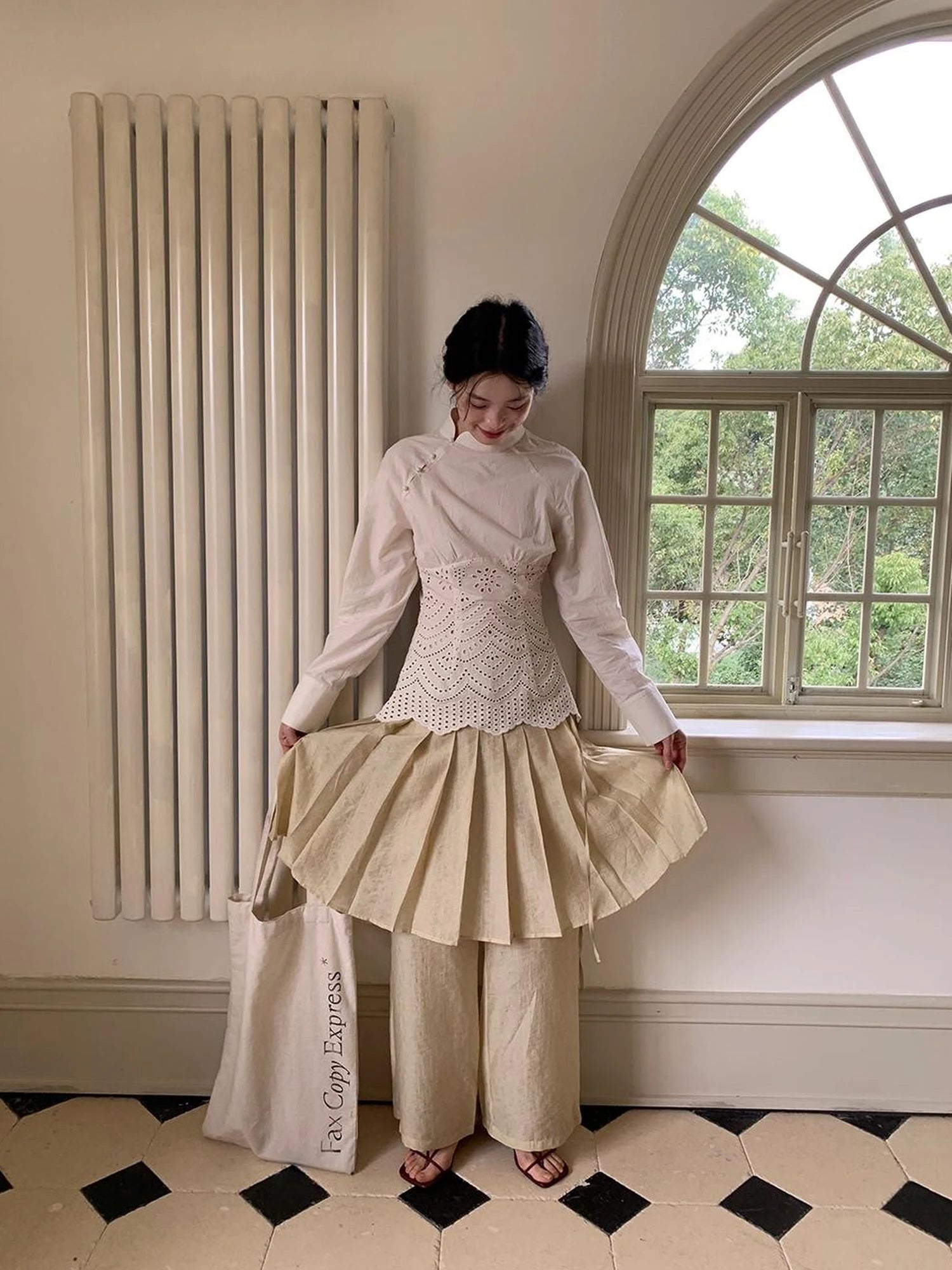 Tencel Linen Blend Wide Leg Palazzo Pants With Pleated Hem