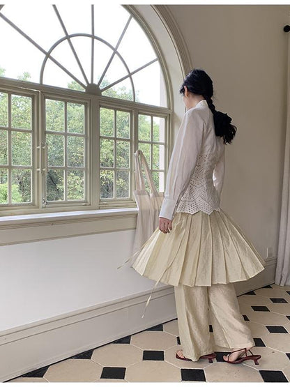 Dorydory Tencel Linen Blend Wide Leg Palazzo Pants With Pleated Hem
