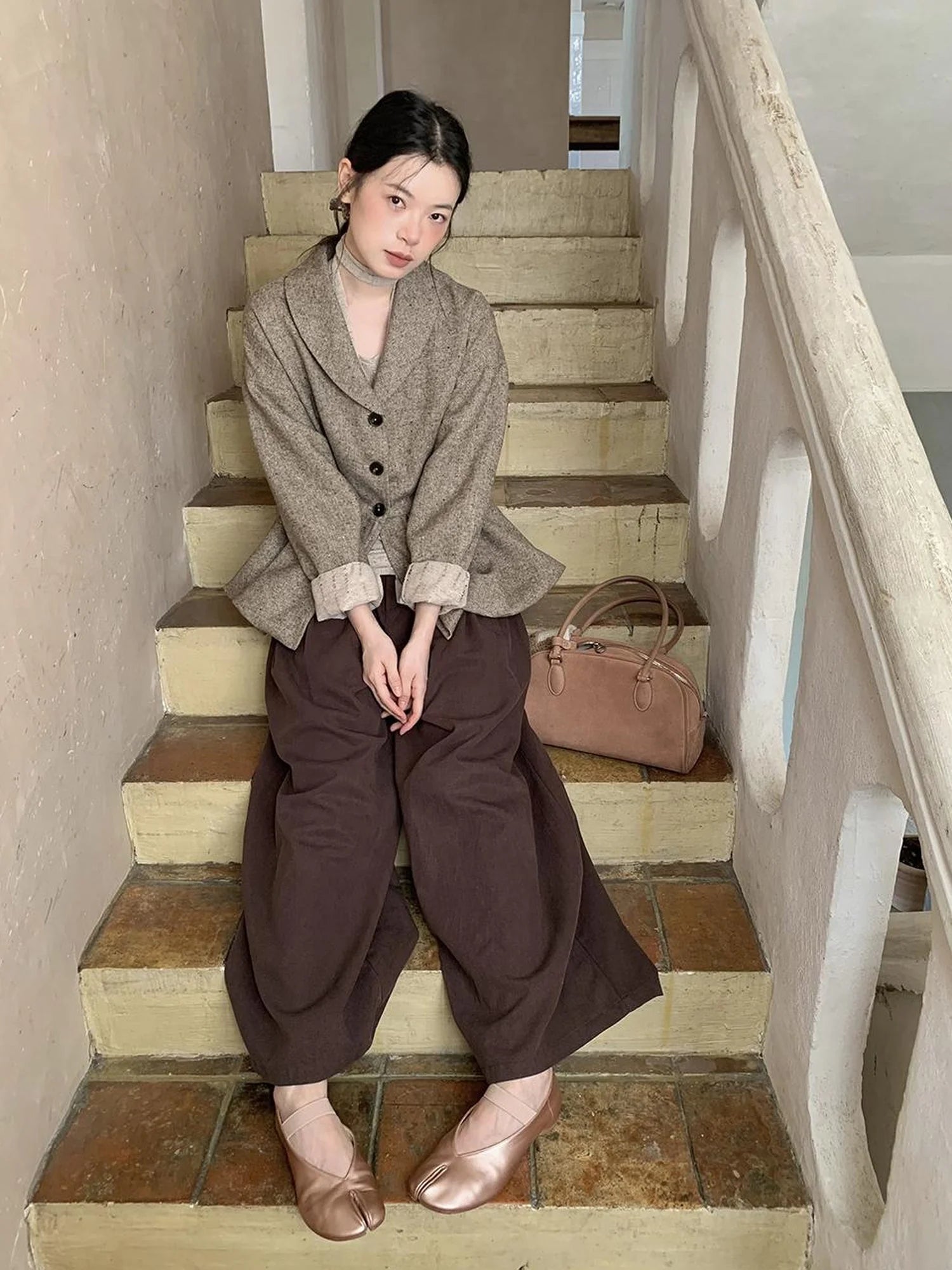 Textured Boucle Blazer With Waist Tie