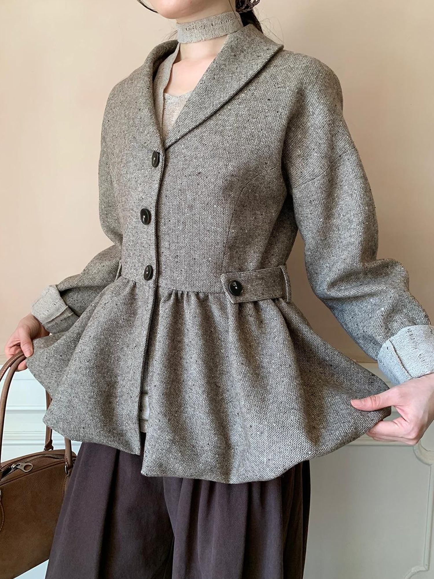 Dorydory Textured Boucle Blazer With Waist Tie