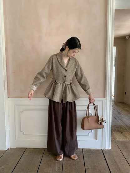 Textured Boucle Blazer With Waist Tie