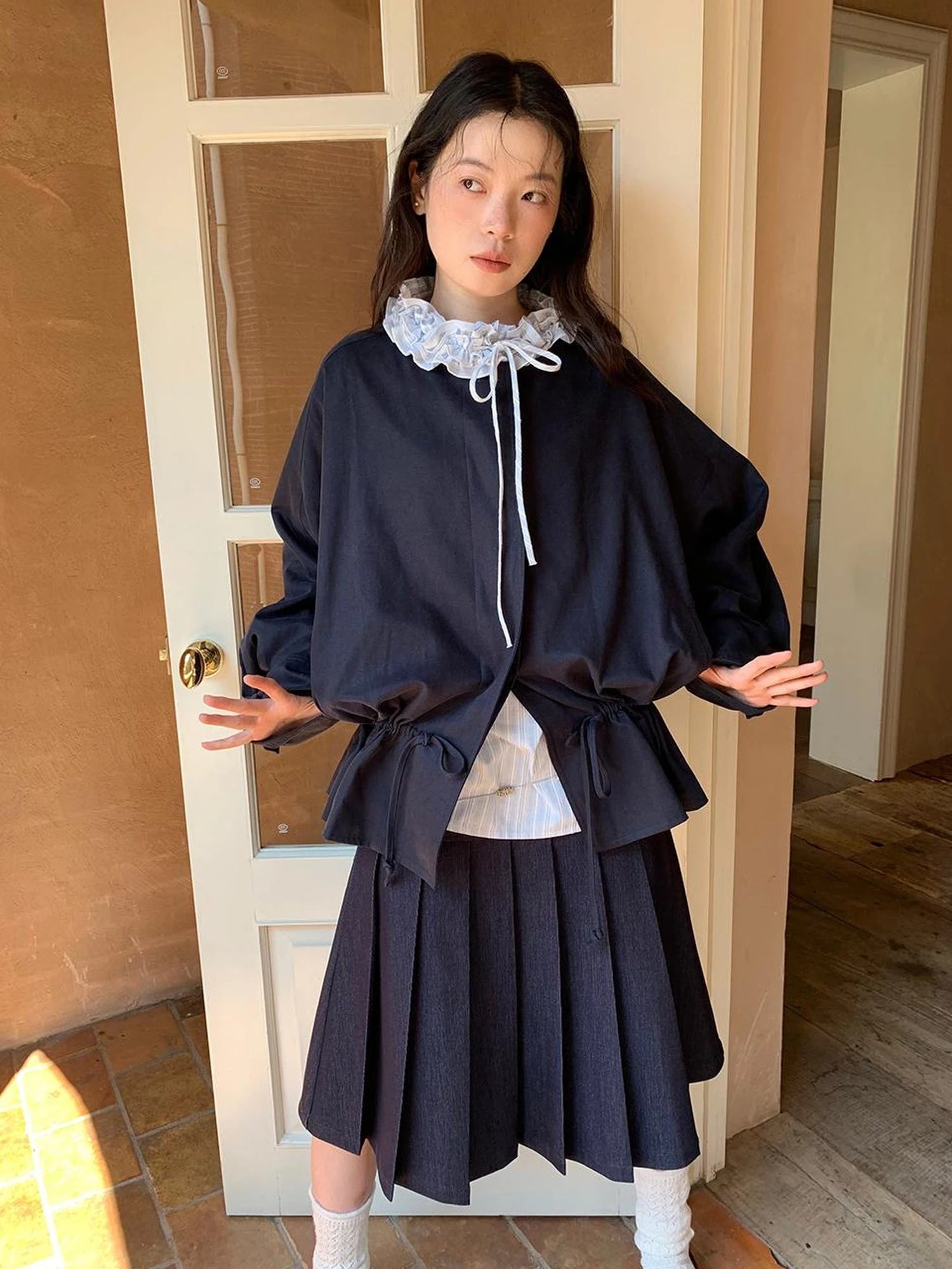 Textured Hem Short Trench Coat