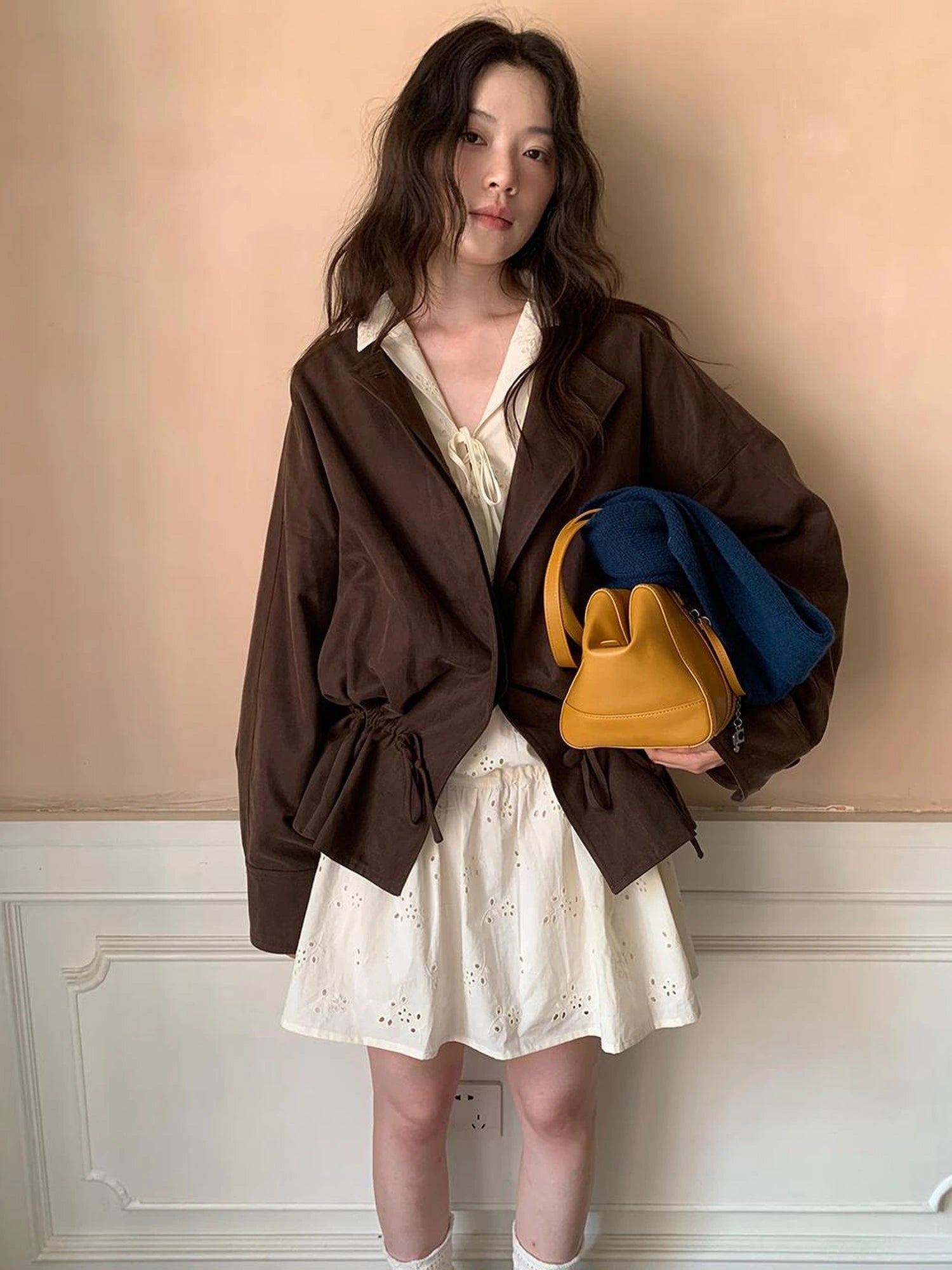 Textured Hem Short Trench Coat