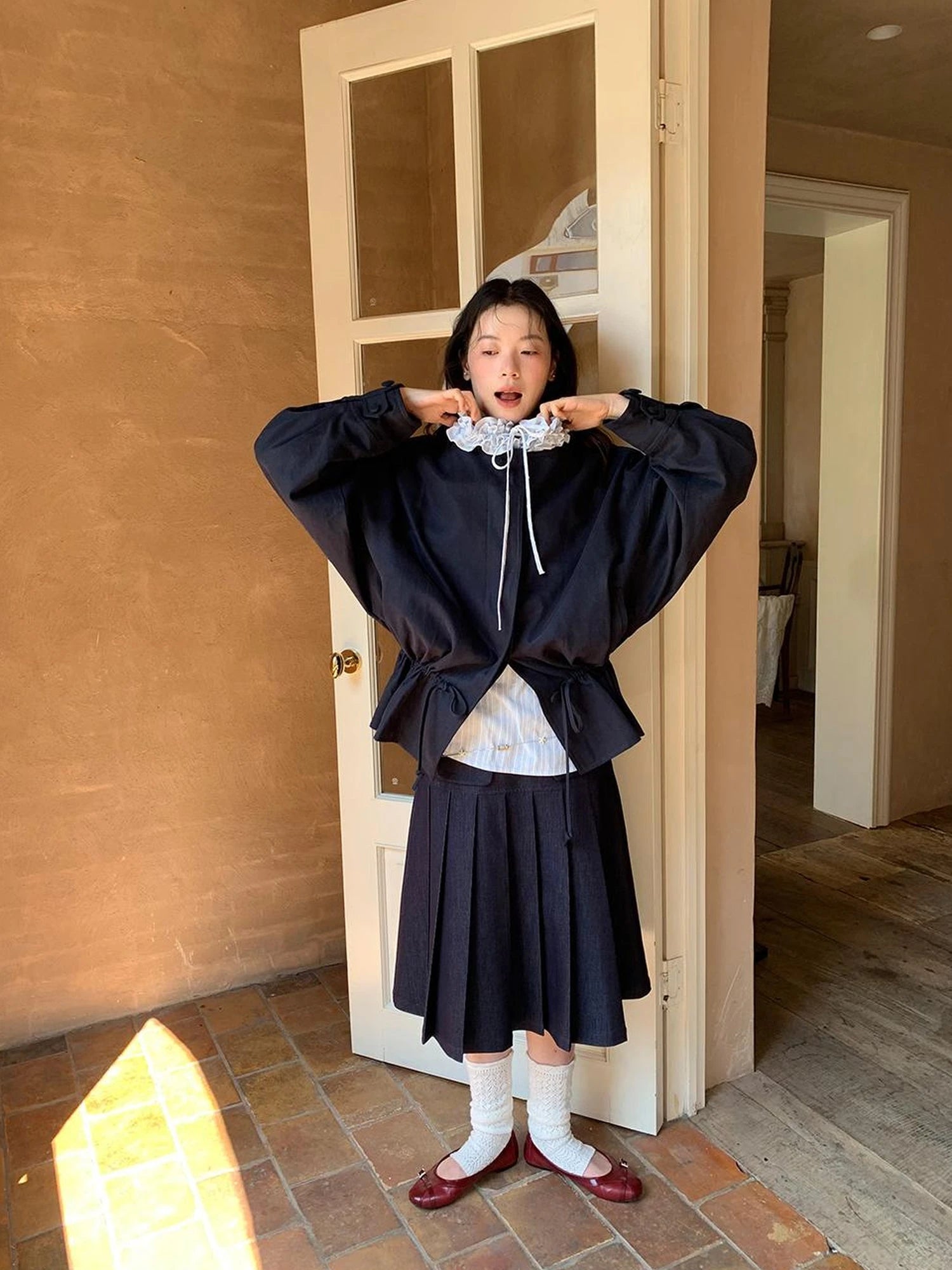 Textured Hem Short Trench Coat