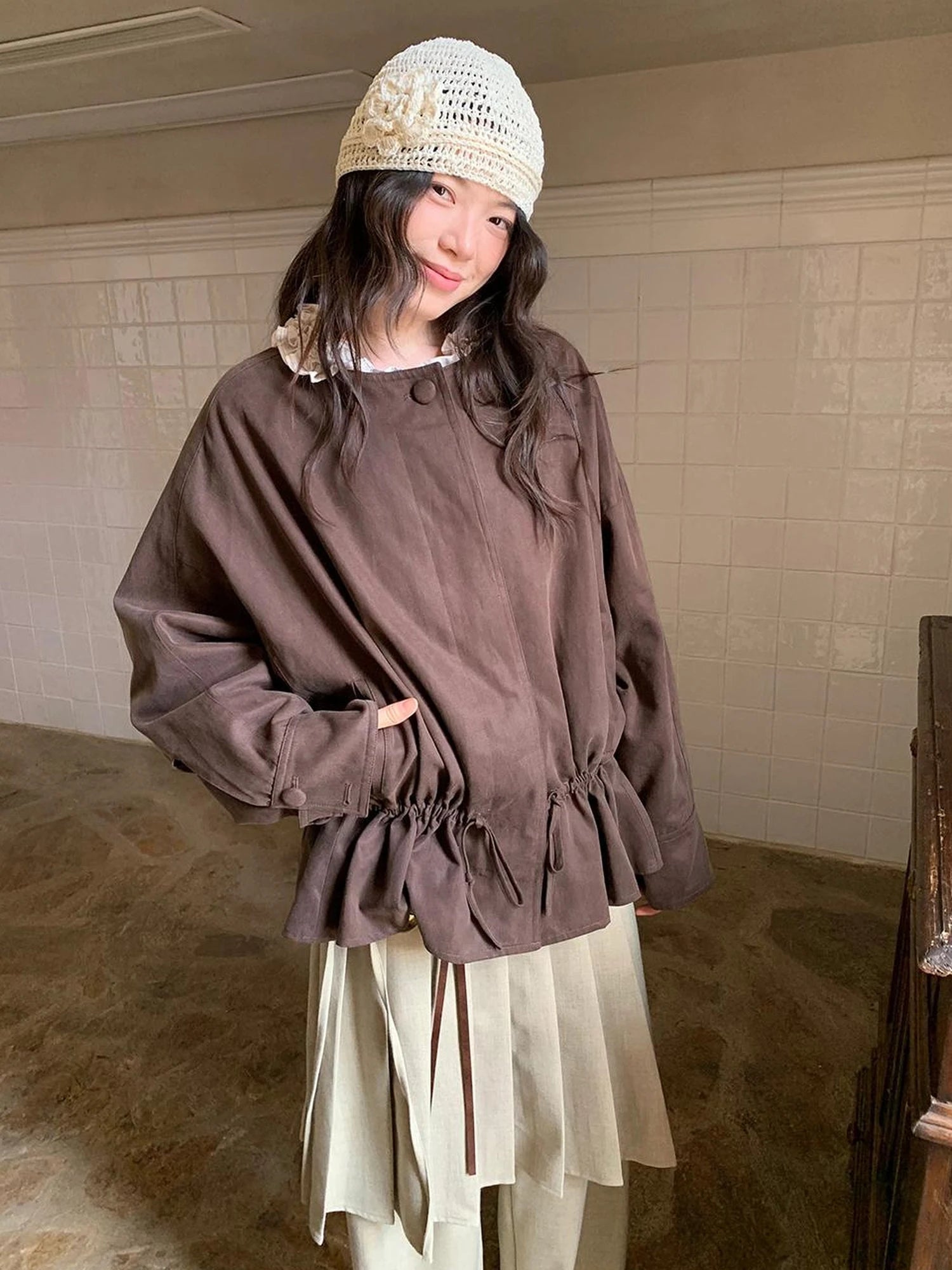 Textured Hem Short Trench Coat