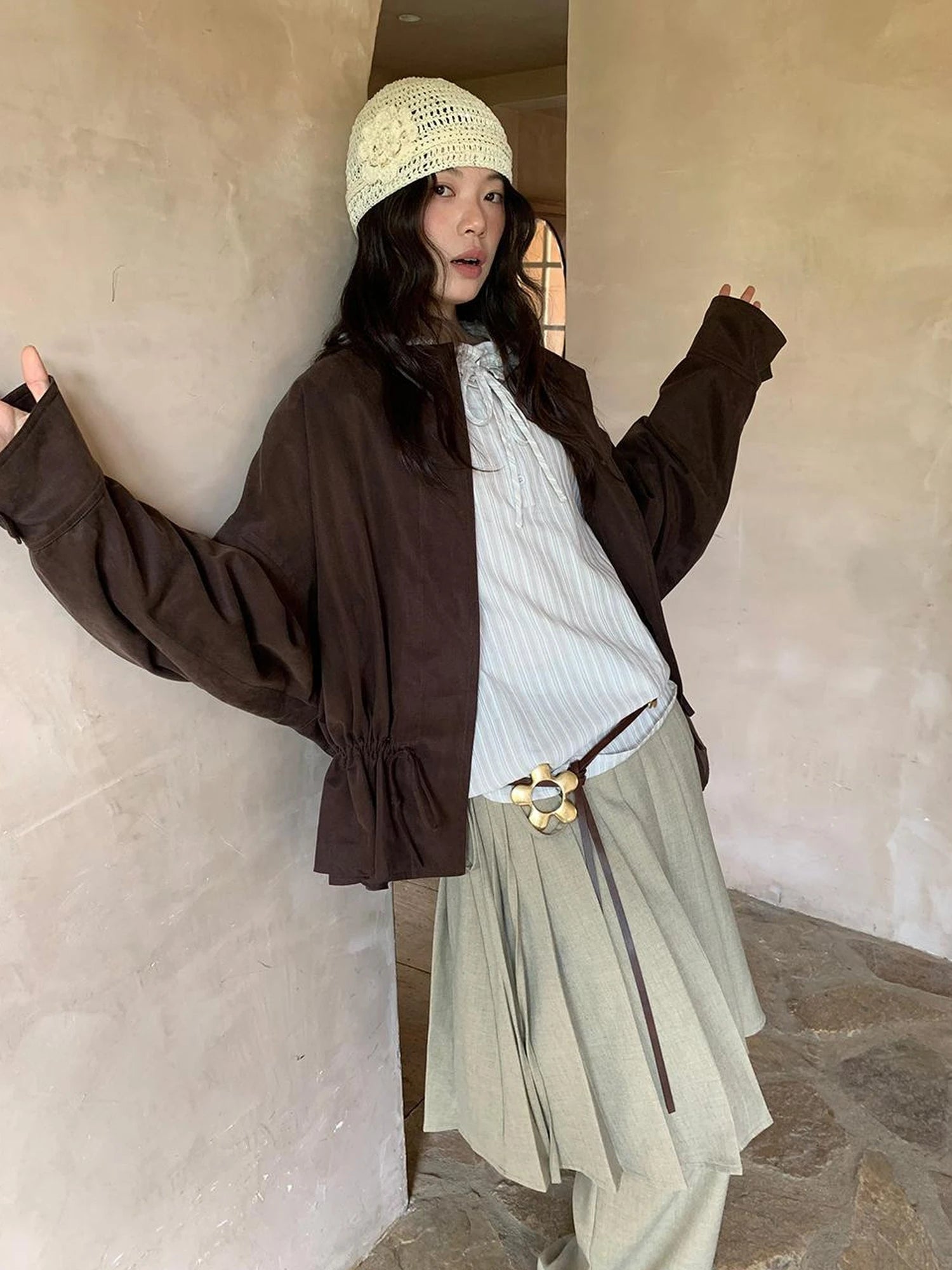 Textured Hem Short Trench Coat