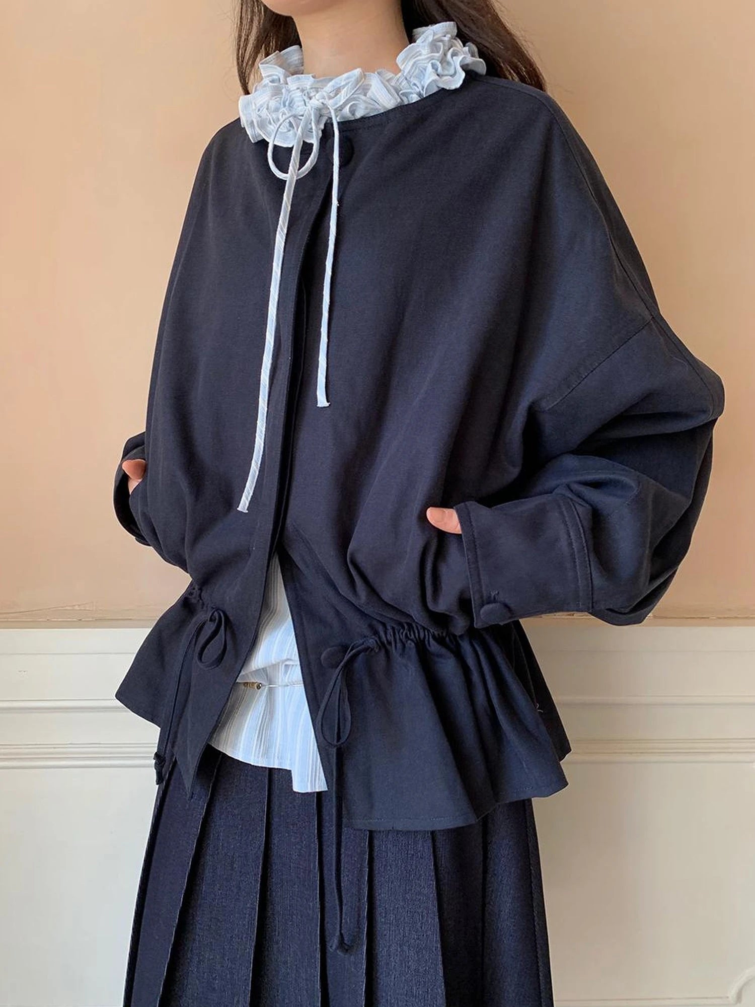 Textured Hem Short Trench Coat