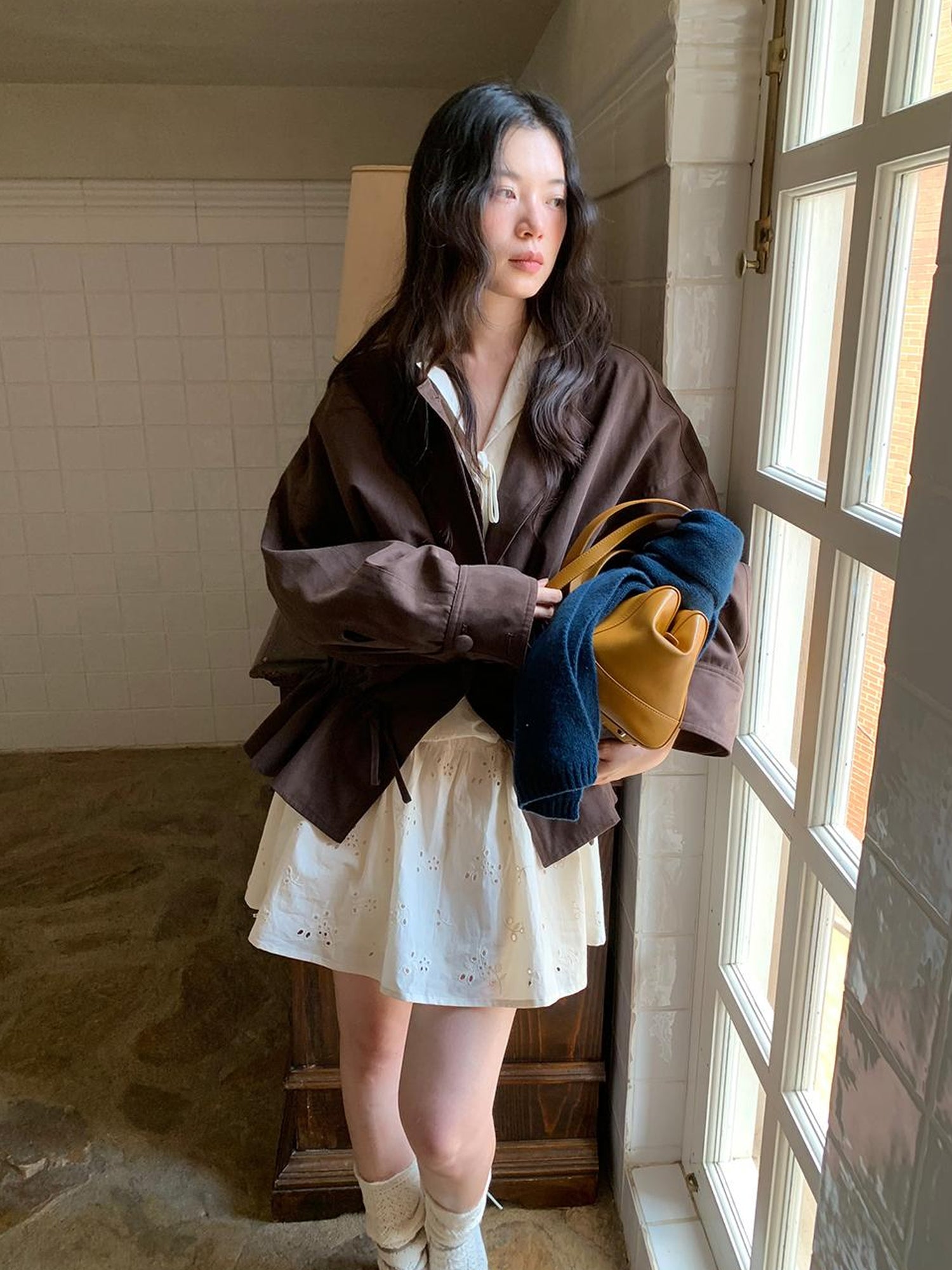 Dorydory Textured Hem Short Trench Coat