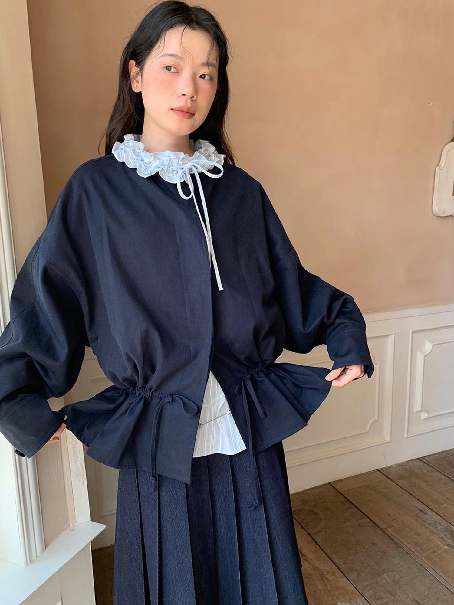 Textured Hem Short Trench Coat