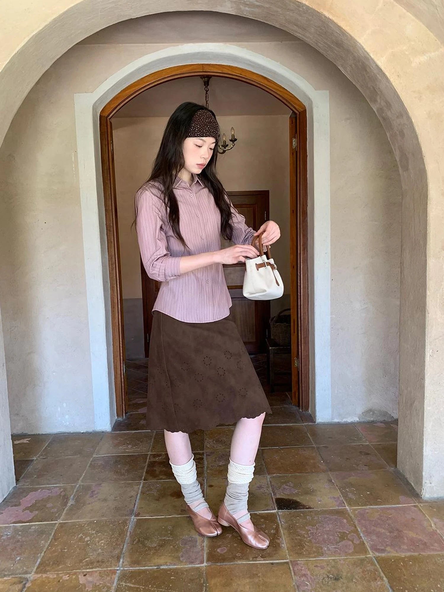 Textured Hollow Wave Hem A Line Skirt