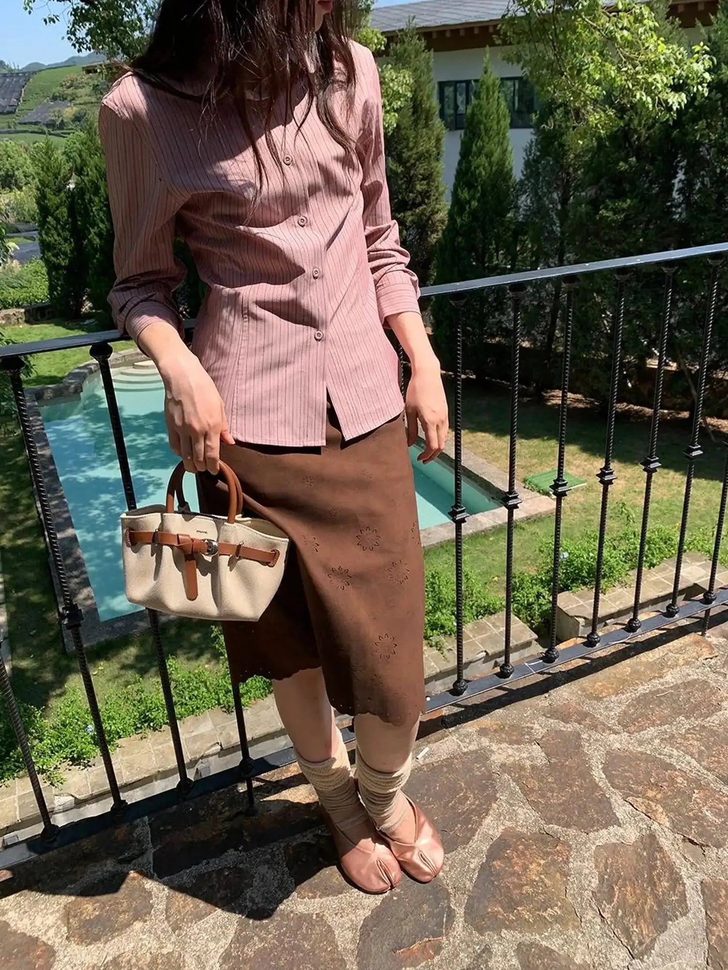 Textured Hollow Wave Hem A Line Skirt