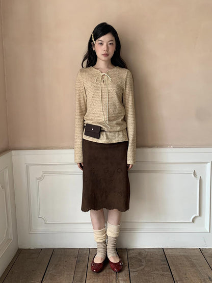 Dorydory Textured Hollow Wave Hem A Line Skirt