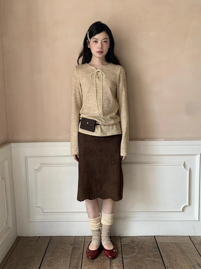 Textured Hollow Wave Hem A Line Skirt