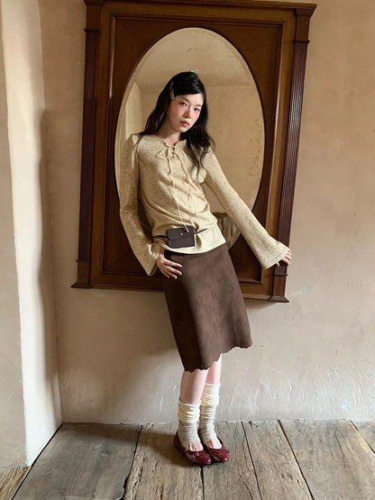 Textured Hollow Wave Hem A Line Skirt