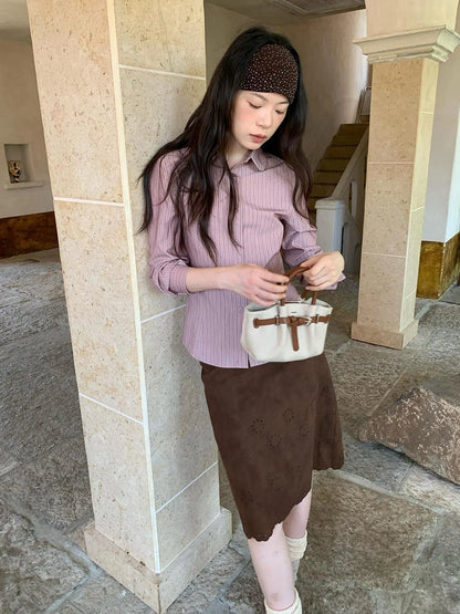 Textured Hollow Wave Hem A Line Skirt