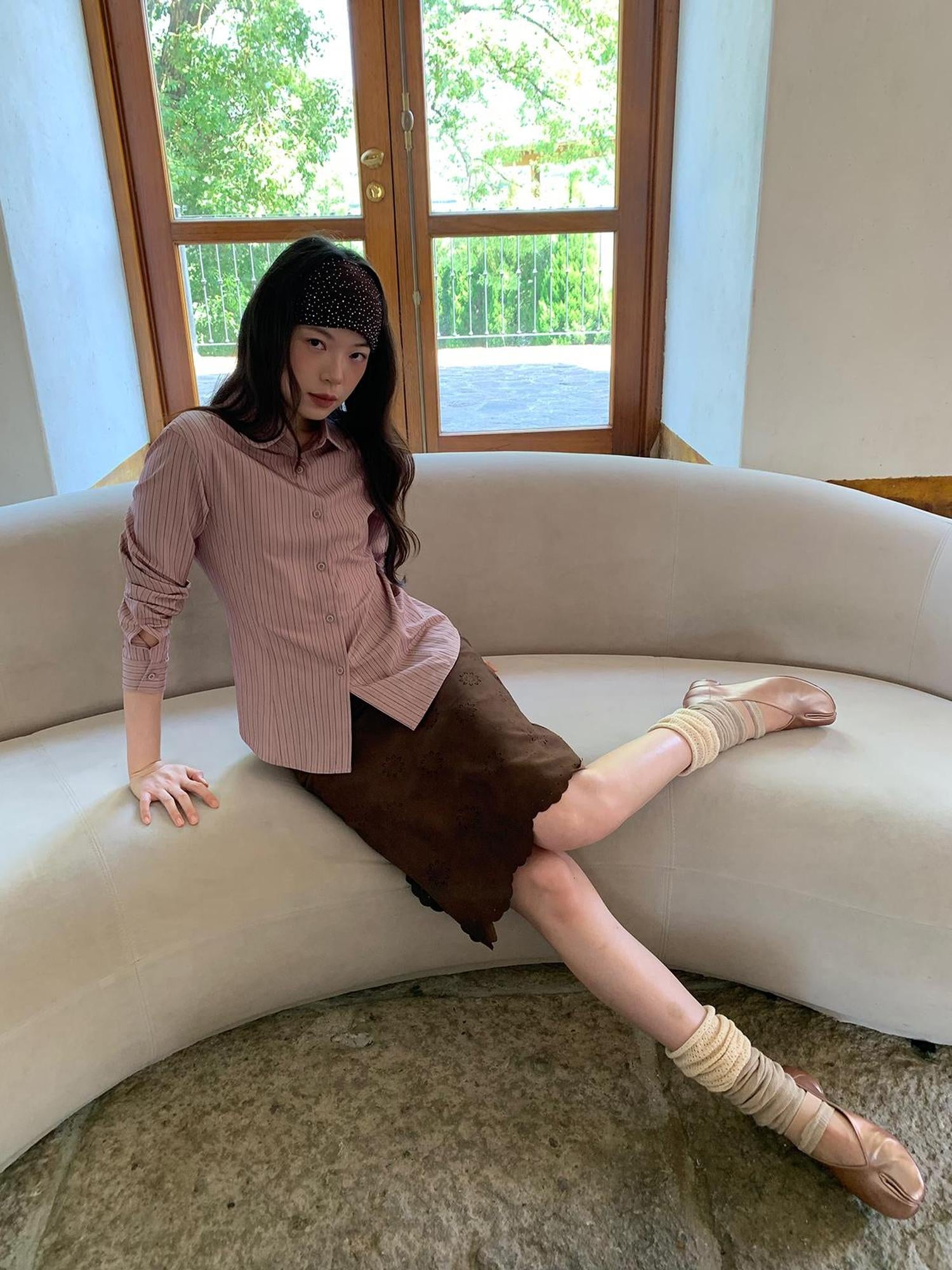 Dorydory Textured Hollow Wave Hem A Line Skirt
