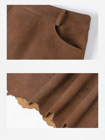 Textured Hollow Wave Hem A Line Skirt