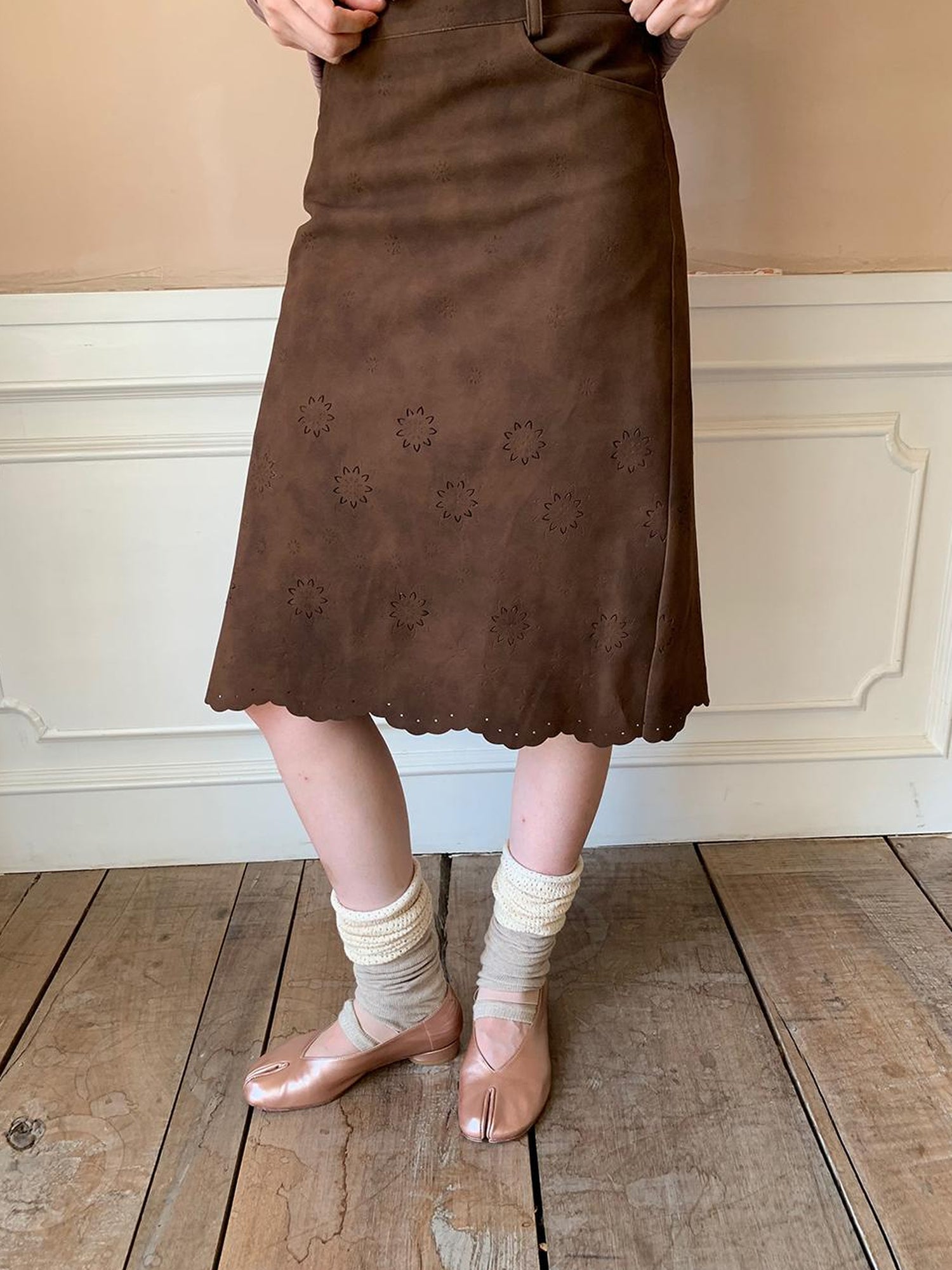 Dorydory Textured Hollow Wave Hem A Line Skirt