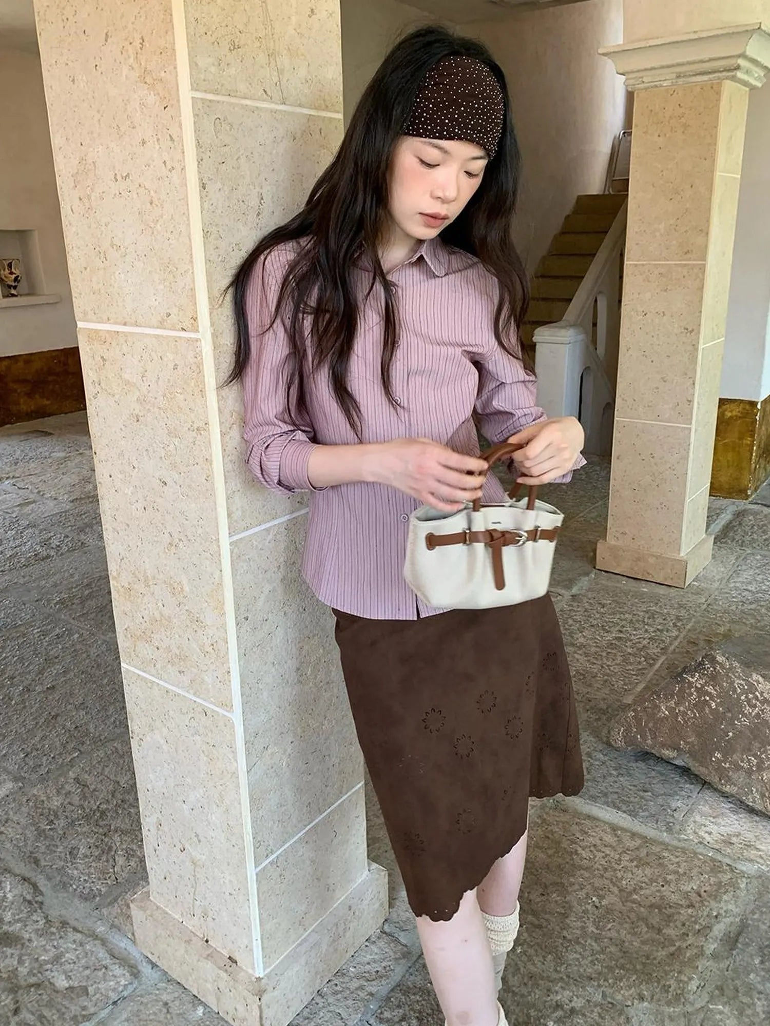 Textured Hollow Wave Hem A Line Skirt