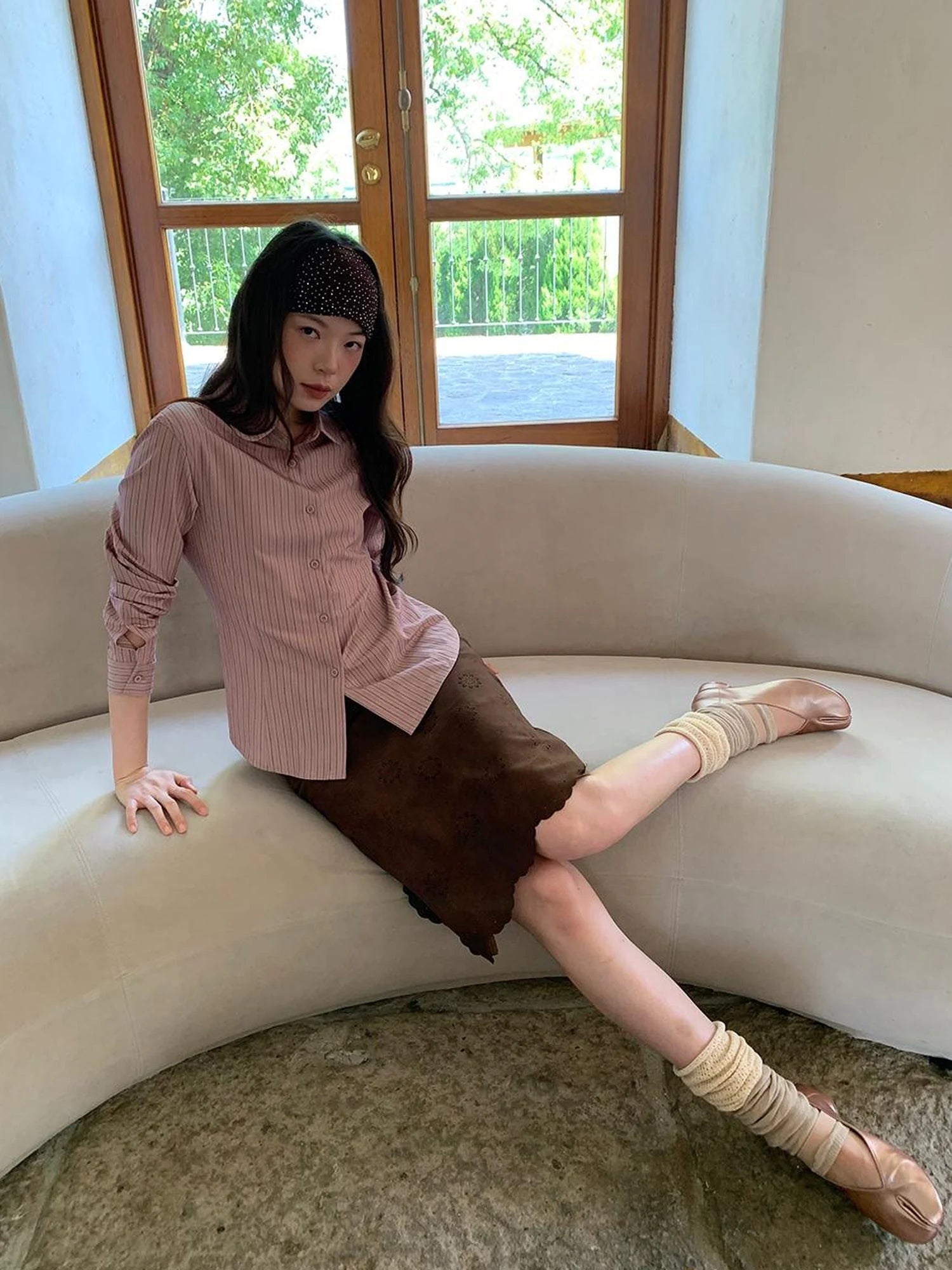 Textured Hollow Wave Hem A Line Skirt