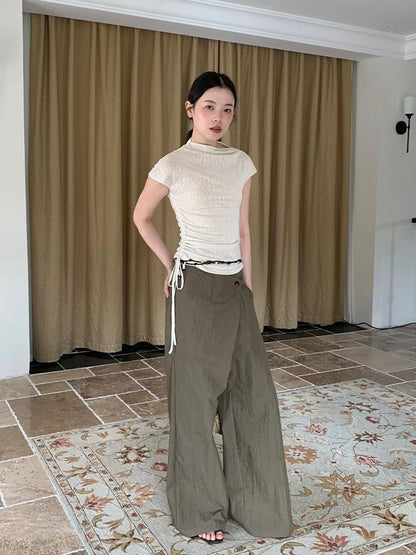 Textured Shoulder Drawstring Tee