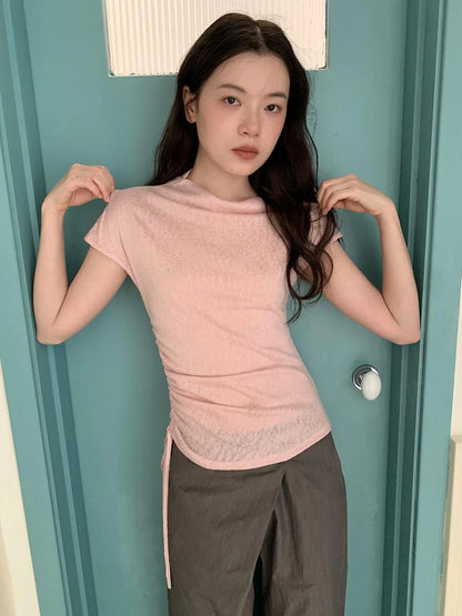 Textured Shoulder Drawstring Tee