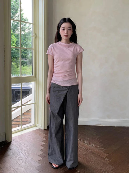 Textured Shoulder Drawstring Tee