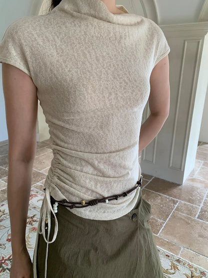 Textured Shoulder Drawstring Tee